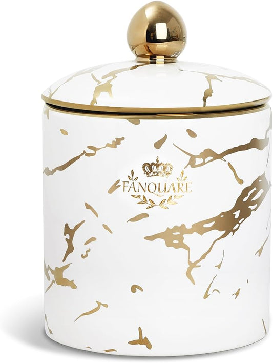 fanquare Small Vintage Porcelain Canister, Normal Size 30 Ounces Ceramic Jar, Nordic White and Gold Countertop Container for Sugar, Tea, Coffee Ground