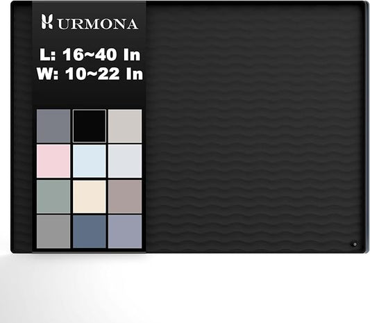 URMONA 25'' x 19'' Waterproof Silicone Under Sink Mat Cabinet and Counter Protector, Shelf Liner for Kitchen and Bathroom, Storage and Organizers, Litter Mat, Pet Cat Puppy Essentials（Black）
