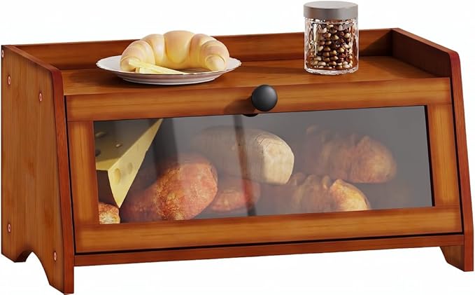 BAMBANG Bread Box for Kitchen Countertop, Bamboo Bread Box for Homemade Bread, Wooden Farmhouse Bread Storage Container, Large Breadbox Bread Bin Organizer for Counter Cabinet Pantry, Brown