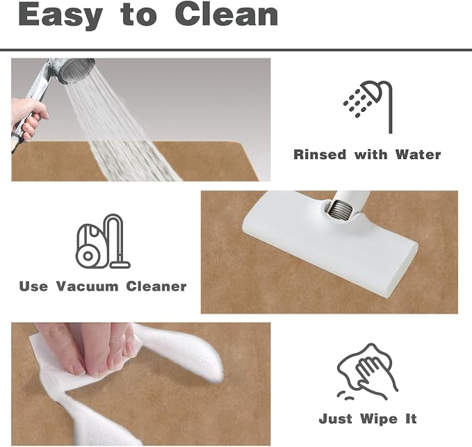 TYUU Bathroom Mat Quick Dry, Bathroom Rugs Non Slip Washable Thin Absorbent Bath Mat Fits Under Door Bathroom Floor Mat Perfect for Bath, Shower, or Sink 16"x24" Camel