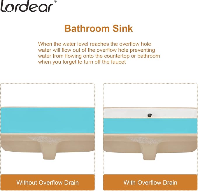 Lordear Undermount Bathroom Sink 21x13 Inch Bathroom Vanity Sinks Undermount Rectangle White Porcelain Ceramic Bathroom Under Counter Lavatory Basin with Overflow