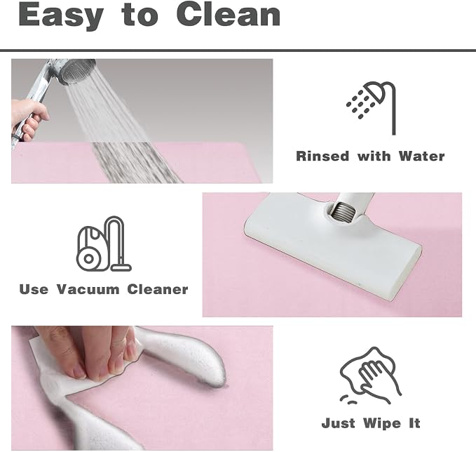 TYUU Pink Bath Mat, Bathroom Rugs Non Slip Washable Thin Absorbent Quick Dry Bath Mat Fits Under Door Bathroom Floor Mat Perfect for Bath, Shower, or Sink 20"x30" Pink