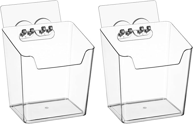 2-Pack Kitchen Cabinet Door Organizer Adhesive, Hanging Storage Bins, Stick on Wall Storage Container, Bathroom Floating Bins Wall Mounted Organizer Under Sink Caddy for Pantry Storage, Office, Dorm