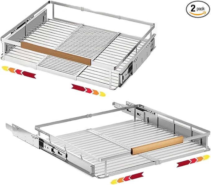2 Pack Expandable Pull Out Cabinet Organizer，Side Mounting 17.1~28"x22.5"Cabinet Pull Out Shelves, Expandable Slide Out Spice Rack for Kitchen Bathroom Office