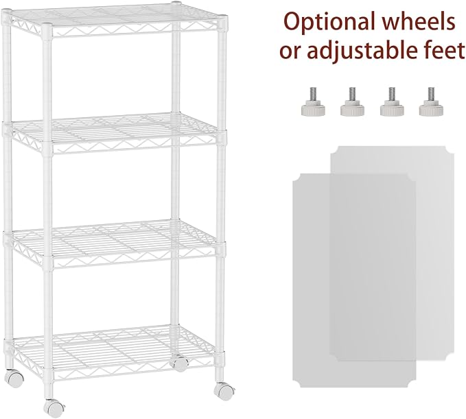 SINGAYE 4 Small Wire Shelves Kitchen Pantry Close Home Organizers and Storage Bathroom Shelf Laundry Room Organization Adjustable Book Metal Garage Shelving Unit