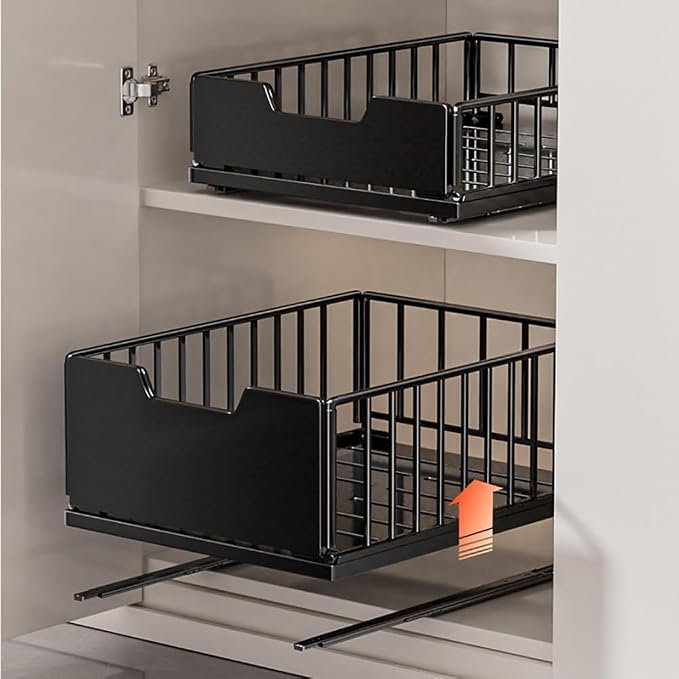 IDEALHOUSE Pull Out Cabinet Organizer, No Drill Slide Out Drawers Pull Out Home Organizers, Metal Pantry Pull Out Shelves for Kitchen Cabinets, Height 7 inches
