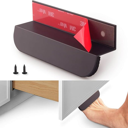 RVPEKUPE 1-Pack Under Cabinet Foot Pull with Adhesive and Screws, Hands Free Toe Foot Pull Opener for Kitchen Trash Cabinet Drawer, 4 Inch (Matte Black)
