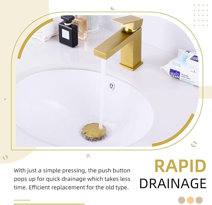 Angle Simple Bathroom Sink Drain Stopper Glossy Deep Titanium Gold Color, Brass Pop Up Sink Stopper with Overflow Hole for Sink with 1.61 to 2 Inches Drain Hole