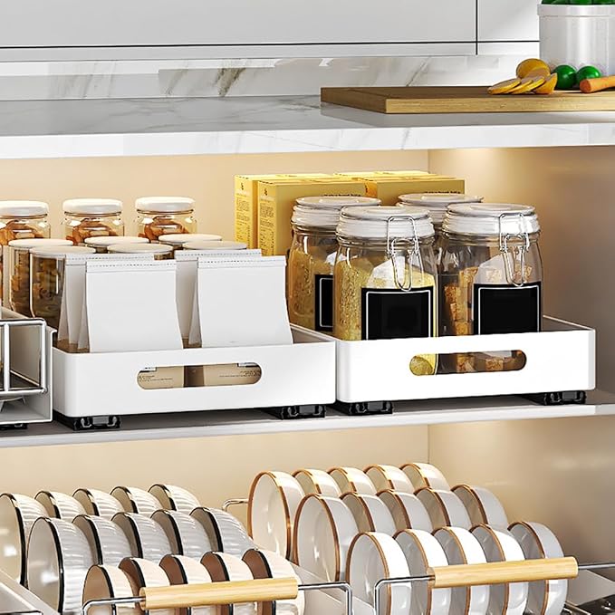 Pull Out Cabinet Organizer, Heavy Duty Slide Out Drawer, No Drill Pull Out Drawers, Sliding Pull-Out Pantry Shelves for for Cabinets, Roll Out Shelf Storage for Kitchen Bathroom Black