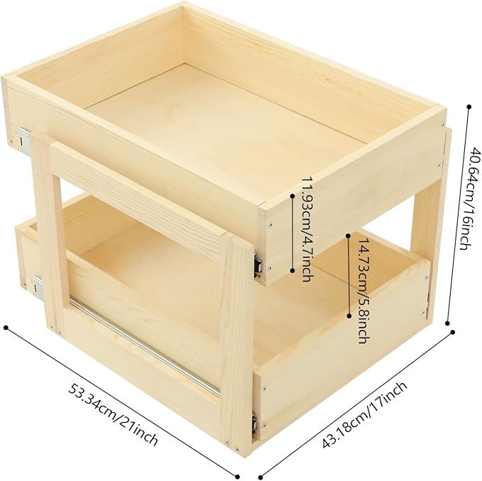 Pull out Cabinet Organizer, 2-pack, No Drill Adjustable Slide out Drawers for Kitchen,Pantry,Adhesive Roll out Shelves,for Cabinets Without Lip,White