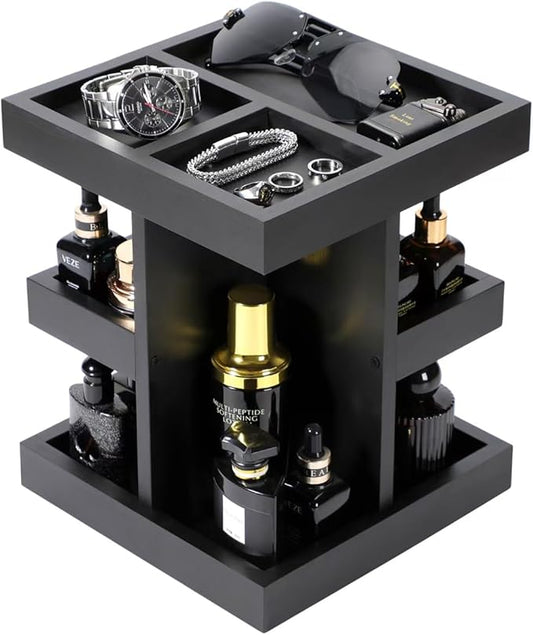EXIN DECHEN Cologne Organizer for Men,Cologne Stand,3 Tier Wooden Perfume Shelf with Rotate,Desk Organizer,Gift for Dad From Wife,Husband Boyfriend Birthday Gift Ideas,Fathers Day Gift for Men