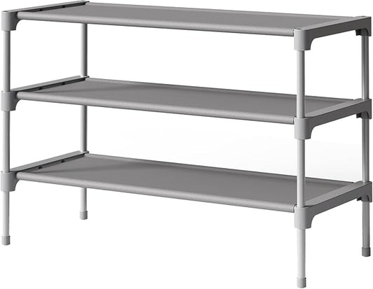 Kitsure Shoe Rack - Non-Woven Shoe Rack Shelf, Shoe Organizer for Closet, Entryway, Garage & Corridor, Stackable Shoe Shelves, 27.5" Wide - 3 Tier, Grey