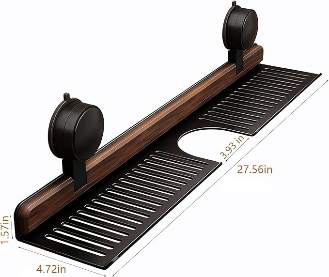 Bathroom Sink Shelf Over Faucet, No Drill Floating Shelf for Bathroom Sink, Under Sink Caddy Organizers for Toothbrush Soap (Black, 27 inch)