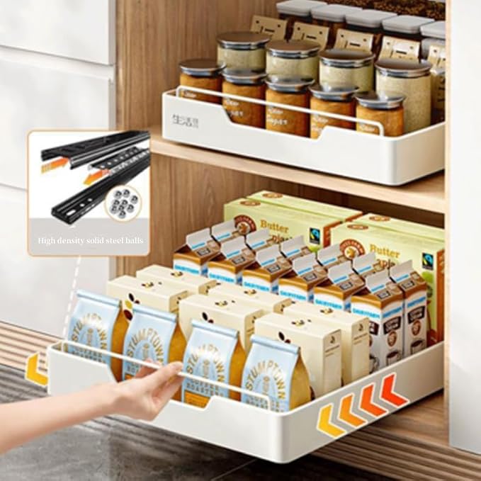 Pull Out Kitchen Cabinet niser Slide Out Drawers for Cupboards No Drill Extendable Storage Solution Easy Stick On Design 40cm Wide Pull Out Drawer System，Width 30cm