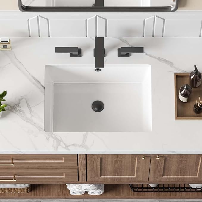 20in Undermount Bathroom Sink Rectangular, 20" x 16" Vessel Sink Rectrangle Undermount Bathroom Sink White Ceramic Lavatory Vanity Vessel Sink with Overflow