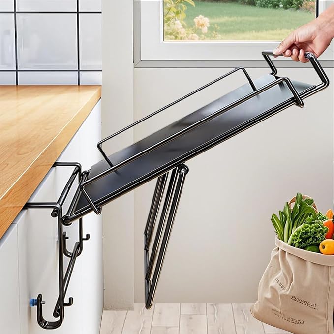 Cabinet Door Organizer, Foldable No Drill,Heavy-Duty Metal Iron Shelf for Pantry Cupboard Countertop, Rust-Resistant, Easy Installation, Space Saver Easter Gift(Silver)