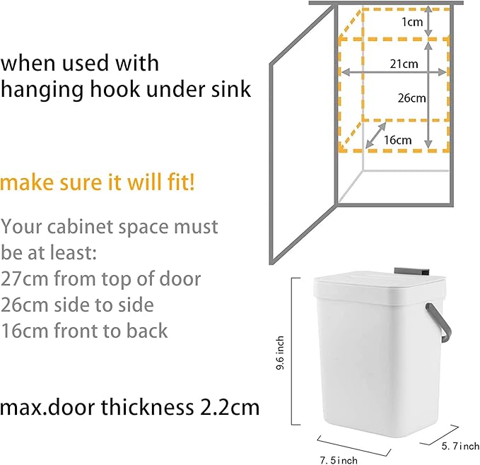 stonespace Small Cabinet Door Trash Can with Lid, 1.3Gal, Green | Compost Bin Indoor Kitchen Sealed, Under Sink Garbage Can, Plastic hanging trash can