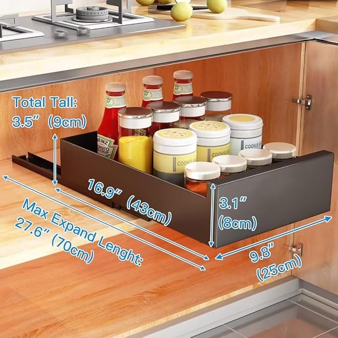 Pull Out Cabinet Slide Out Kitchen Storage Shelf No Drill Pullout Drawers Kitchen Cupboard Space Saving Pull Out Shelves for Home Living Room & Pantry，White 25cm