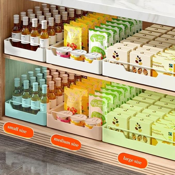 Kitchen Cabinet Organizer Pull Out Drawers Stick On Slide Out Drawers for Cupboards Roll Out Extendable Sliding Drawer No Drill Needed White,Width 40cm