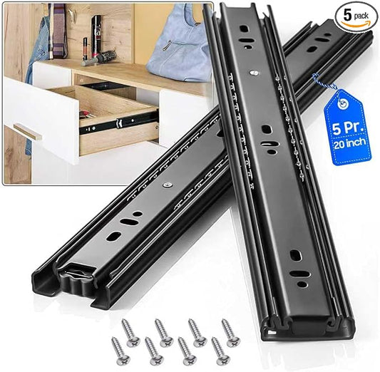Drawer Slides 1 Pair Full Extension 10 12 14 16 18 20 22 24 inch Side Mount Rails Dresser Cabinet Bracket Replacement Ball Bearing Tracks Guide Metal Runner 100 LB (Basic-1 Pair, 10 Inch)