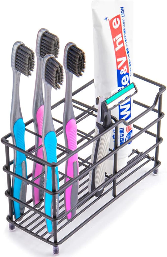 Toothbrush Holders for Bathroom, Stainless Steel, Black | 7-Slot, Organizer