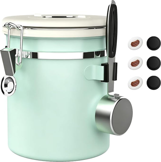 ShanSon Coffee Canister Airtight, Stainless Steel Bean Storage Container with Date Tracker & Scoop, Grounds Sugar Flour Tea Cereal Fits Kitchen Pantry, Ideal Gift for Coffee Lovers,16oz,Green