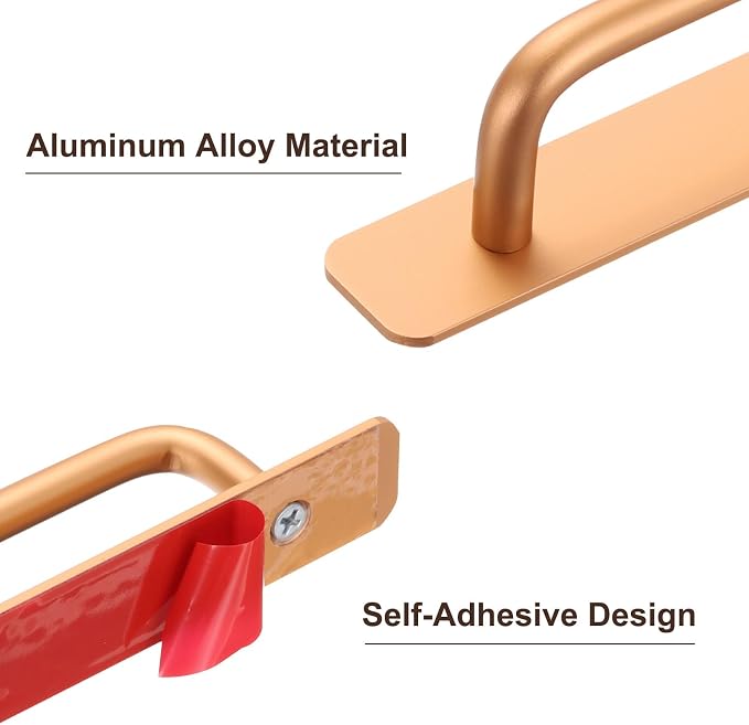 uxcell 2pcs Adhesive Cabinet Handle 9.6" No Drilling Closet Door Stick on Handle Drawer Pulls Aluminum Alloy for Kitchen Cupboard Window Sliding Closet Door, Gold Tone