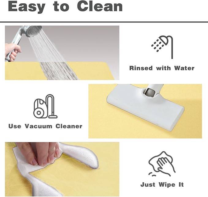 TYUU Bathroom Mat Quick Dry, Bathroom Rugs Non Slip Washable Thin Absorbent Bath Mat Fits Under Door Bathroom Floor Mat Perfect for Bath, Shower, or Sink 17"x59" Light Yellow