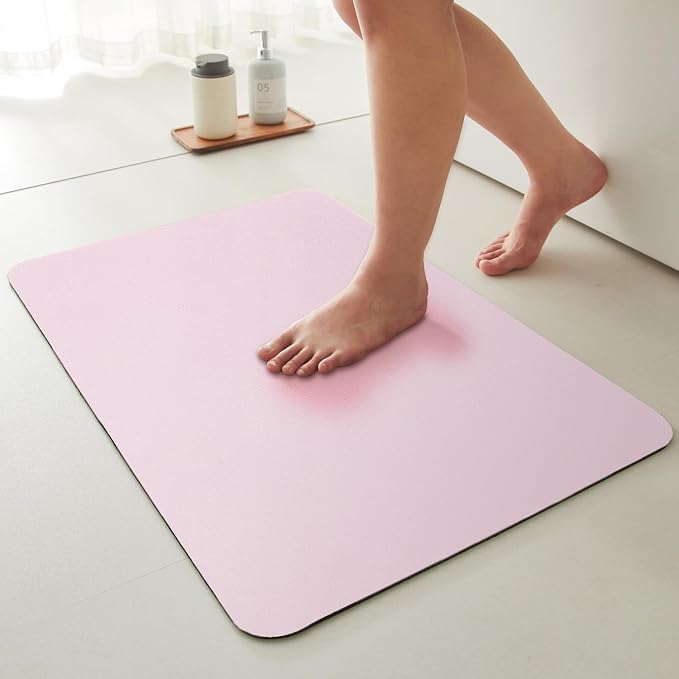 TYUU Pink Bath Mat, Bathroom Rugs Non Slip Washable Thin Absorbent Quick Dry Bath Mat Fits Under Door Bathroom Floor Mat Perfect for Bath, Shower, or Sink 20"x30" Pink