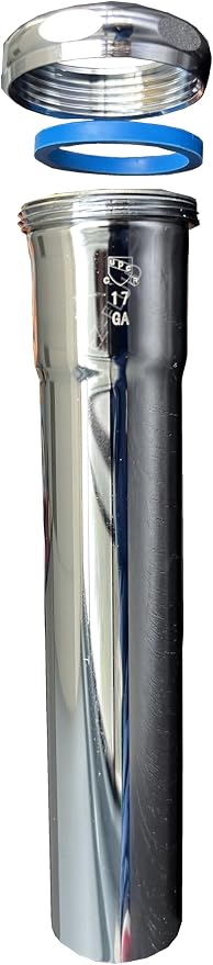 EZ-FLUID 1-1/4" x 6" Heavy Duty Thick Commercial Grade 17GA Chrome Brass Tubular Slip-Joint Extension Sink TailPiece Tube,Brass Nut For Bathroom,Kitchen Under Sink P-Trap Drain Pipe(1)