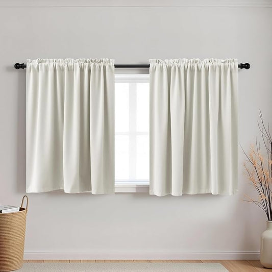 KOUFALL Small Window Bathroom Window,Beige Blackout Cafe Curtains for Kitchen 24x32 Inch Length