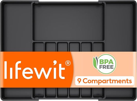 Lifewit Silverware Drawer Organizer, Expandable Utensil Tray for Kitchen, BPA Free Flatware and Cutlery Holder, Adjustable Plastic Storage for Spoons Forks Knives, 17- 30 x 18.5", Black