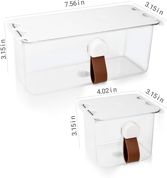 Clear Pull-Out Drawer Organizer - No-Drill Hidden Storage Tray with Handles, Transparent Plastic for Office/Kitchen/Wardrobe (2-Pack)