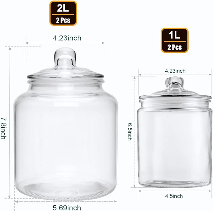Salzesfalls Glass Storage Containers,Clear Glass Jar with Lid, for Pantry - Flour, Coffee bean, Cookies, Pasta, Candy, Set of 4