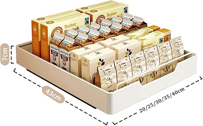 Extendable Sliding Drawer,Extendable Drawer For Kitchen Storage,Slide Out Drawer Storage Shelves for Kitchen Cupboard,No Need Drill and Nailing,for Cabinets Kitchen Living Room.(Size:35 * 43 * 7cm)
