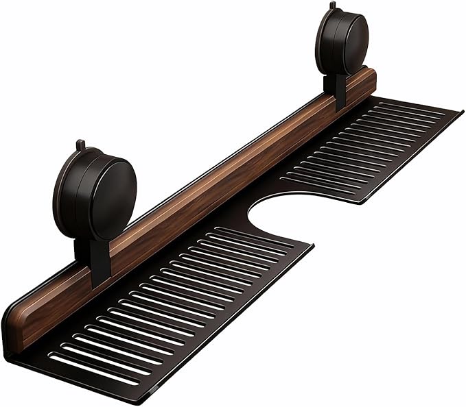 Bathroom Sink Shelf Over Faucet, No Drill Floating Shelf for Bathroom Sink, Under Sink Caddy Organizers for Toothbrush Soap (Black, 24 inch)