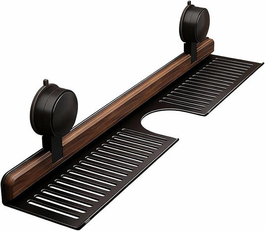 Bathroom Sink Shelf Over Faucet, No Drill Floating Shelf for Bathroom Sink, Under Sink Caddy Organizers for Toothbrush Soap (Black, 20 inch)