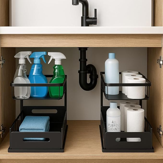 USTECH Under Sink Organizer, 2-Tier, Cabinet Organizer, Bathroom Organizer, Under Sink Organizers & Storage, Pack of 2