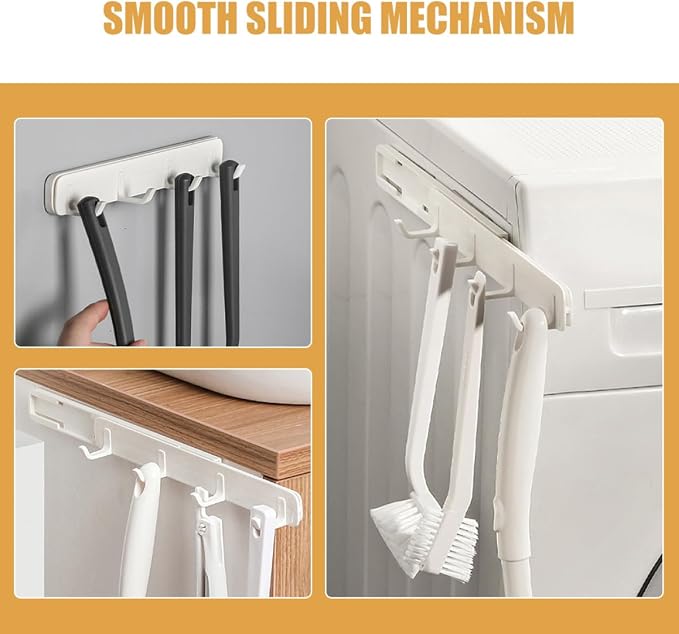 Mobestech 3Pcs Retractable Sliding Hooks with Rail Adjustable Kitchen and Bathroom Coat Rack Full Extension Storage Organizer for Closet and Laundry Room
