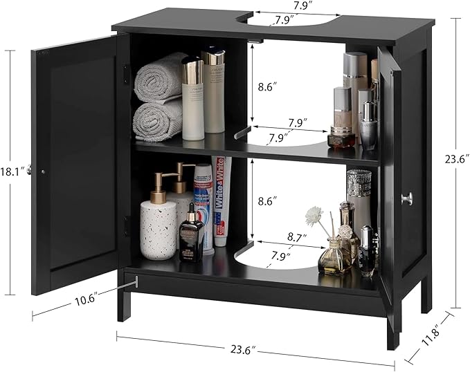 TEENFON Pedestal Sink Storage Cabinet, Under Sink Cabinet with 2 Doors & Shelf, Under Bathroom Sink Cabinet, Pedestal Sink Storage for Bathroom, Black