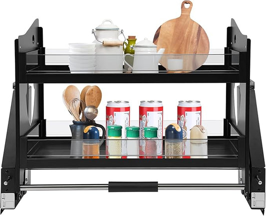 2-Tier Stainless Steel Pull Down Organizer, Ideal Slide out Spice Rack for Cabinet, Blind Corner Cabinet with 4 Baskets (Pull Down)