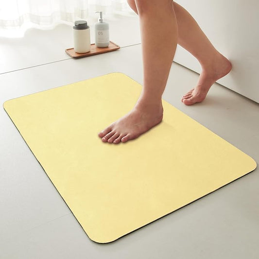 TYUU Bathroom Mat Quick Dry, Bathroom Rugs Non Slip Washable Thin Absorbent Bath Mat Fits Under Door Bathroom Floor Mat Perfect for Bath, Shower, or Sink 24"x48" Light Yellow