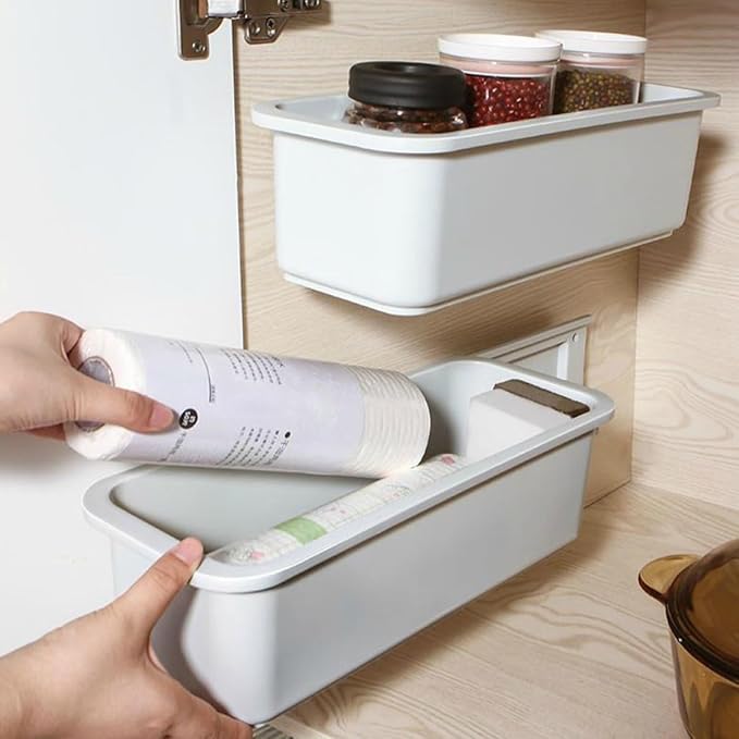 BESPORTBLE Pull-out Adhesive Wall Storage Organizer Bin Gray, No-drill Self-adhesive Cabinet Container for Kitchen and Bathroom Storage Rack Holder