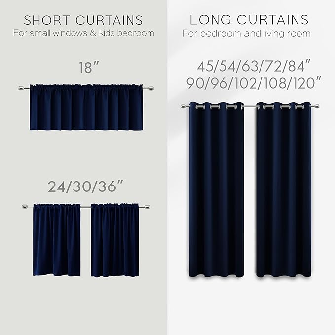 KOUFALL 30 Inch Curtains for Small Window, Navy Blue Short Blackout Winter Curtains for Cabinet Kitchen Bathroom, 34 w x 30 Length