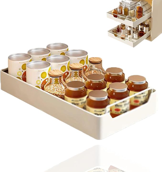 Expandable Pull Out Cabinet Orga for Cupboards Stick On Drawers No Drill Needed，Width 20cm，Width 20cm