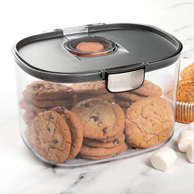 Progressive ProKeeper International Airtight Food Storage Container with Terracotta Disk for Freshness, Stackable & Dishwasher Safe, Ideal for Cookies, Baked Goods, & More, 5 Quart, 3-Piece