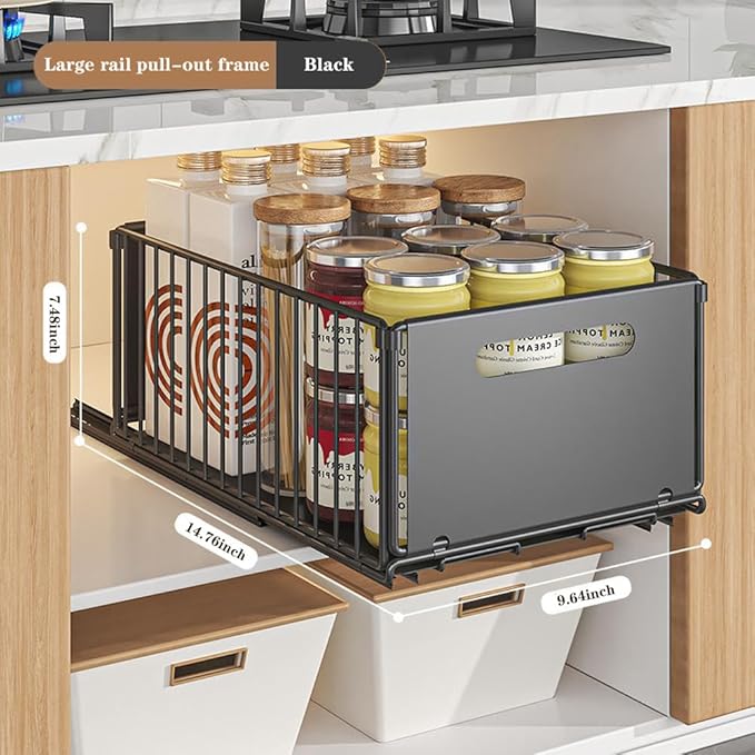Heavy-Duty Pull-Out Under Sink Organizer, Roller Slide Cabinet Storage Shelf, No Drill Easy Assembly, Expandable Adjustable Rack for Kitchen, Bathroom Vanity & Pantry