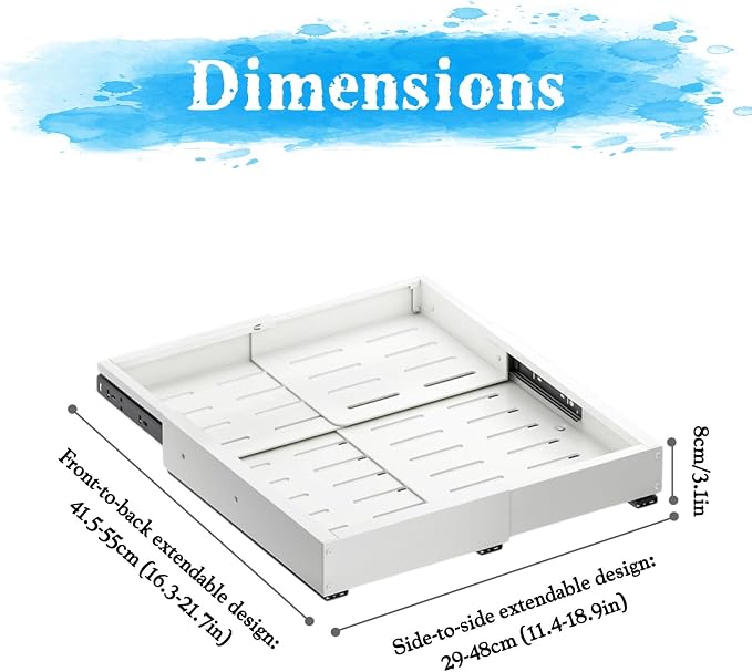1/2 Pack Pull Out Cabinet Organiser, Extendable Slide Out Drawers, No Drilling and Nailing, for Kitchen Cupboard, Living Room, Home(Size:2 Pack,Color:White)