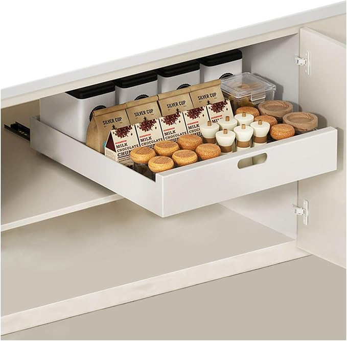 Pull Out Drawers for Cabinets 16.9"Deep, Slide Out Drawers for Kitchen Cabinets Adhesive Pull Out Cabinet Organizer, Cabinet Pull Out Shelves for Kitchen Bathroom and Pantry(White,15.7"W)