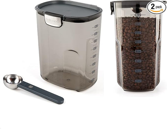 Progressive International ProKeeper+ Clear Plastic Airtight Food Baker's Kitchen Storage Organization Container Canister Set with Magnetic Accessories, 2- Piece Set (Coffee 4.3-Quart)